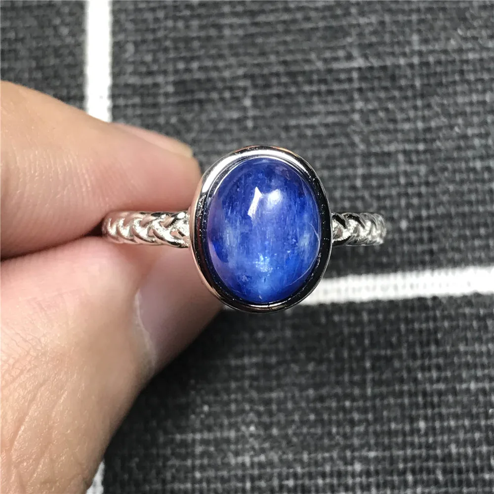 

Natural Blue Kyanite Crystal Ring For Women Men 11x10mm Stone Cat Eye Bead Love Anniversary Gift Adjustable Ring Jewelry AAAAA