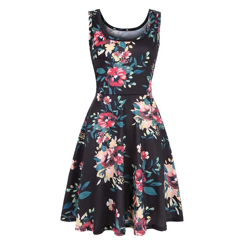 

Traf Summer Women's Fashion Floral Print Square Neck Sleeveless Midi Dress Beach Vacation Dresses Femme
