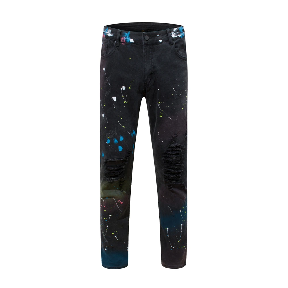Black Multicolor Paint Splatter Jeans Slim Distressed Stretch Jean Men Streetwear1 From