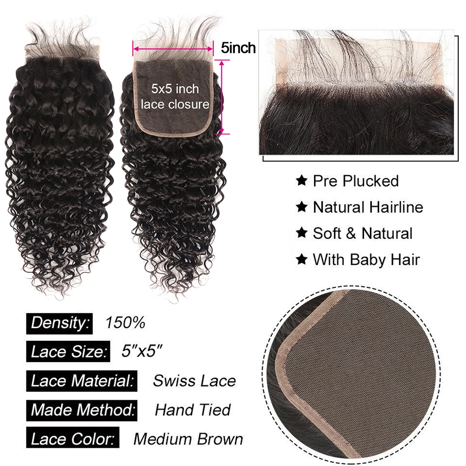 Water Wave Bundles With 5x5 closure Remy Human Hair 5x5 closure with bundles Indian Hair Bundles With Closure Shuangya Hair