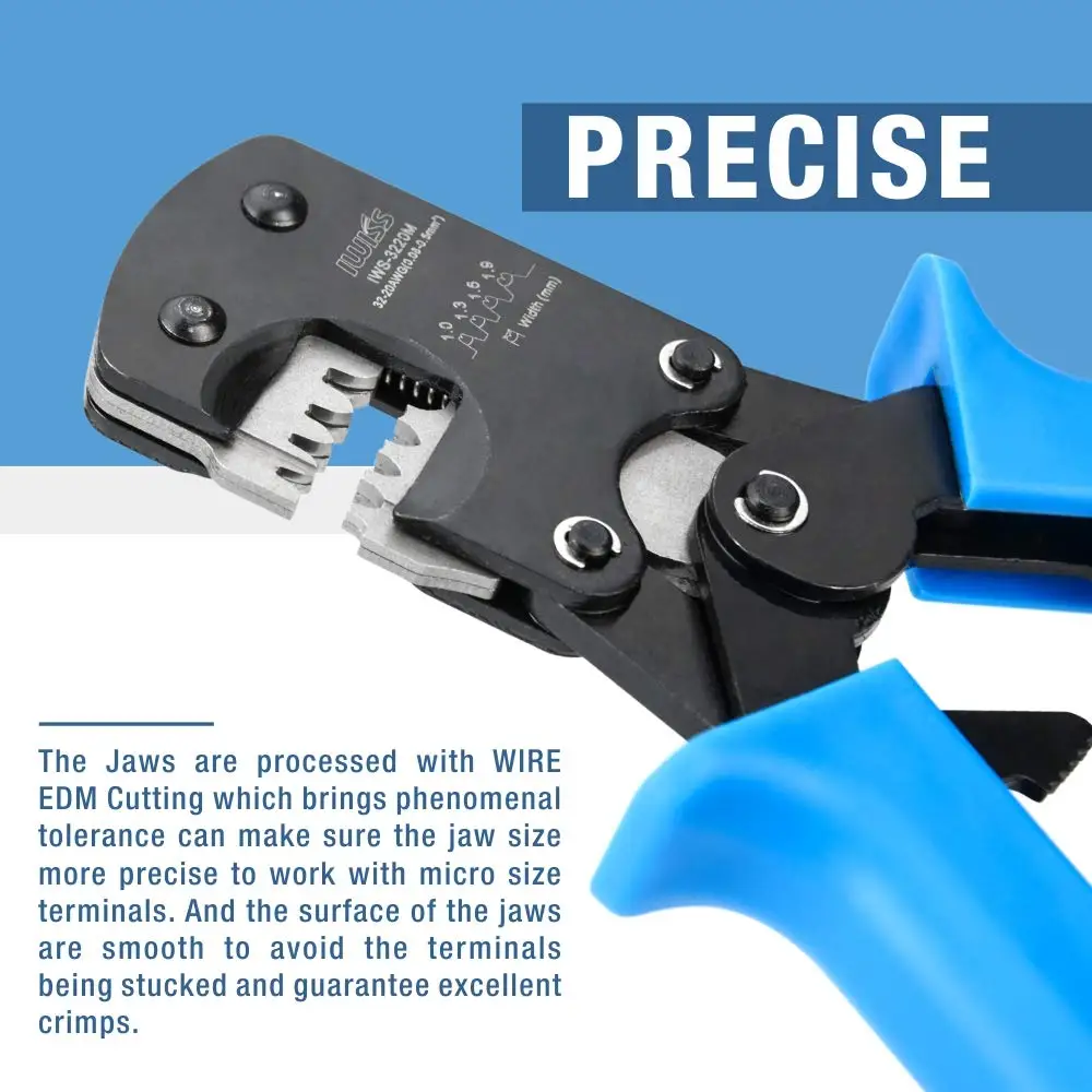 IWISS IWS-3220 Ratchet Crimping Plier Hand Crimper Tools for Narrow-pitch Connector Pins Crimp Range 0.03-0.5mm (AWG: 32-20)