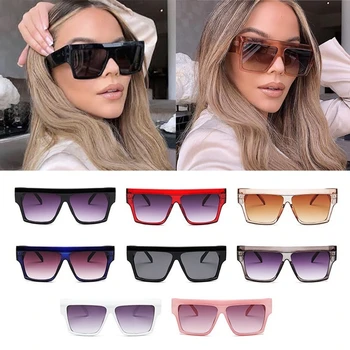 

Wholesale Vintage One Piece Square Sunglasses For Women New Brand Rivet Gradient Sun Glasses Female Black Brown Shades Men Bulk