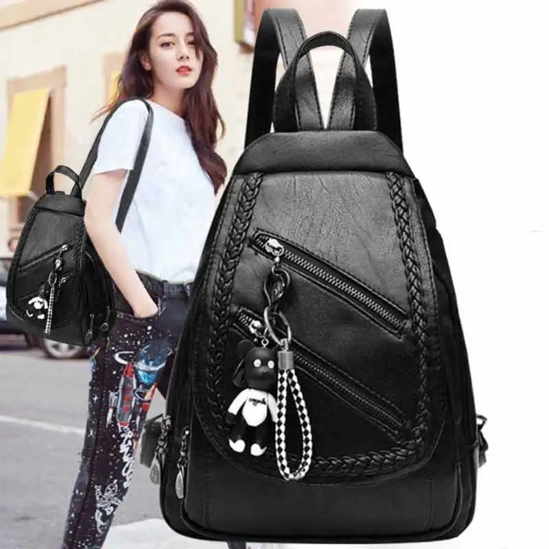 

Fashion soft PU Leather Backpack Genuine Leather backpack Female Large Capacity School Bag Simple Shoulder Bags Women Mochila
