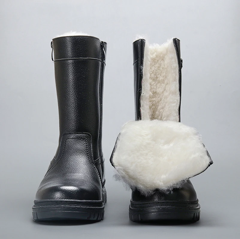 

2020 New Natural Wool Men Winter Shoes Warmest Men's Boots Leather Handmade Men Winter Snow Boots Winter Keep Long Warm