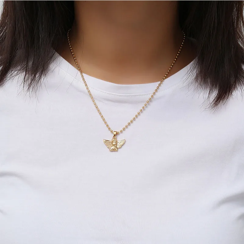 

High Grade Alloy Angel Pendant Necklace Pure Gold Silver Color Chain Boho Choker Necklaces Collier Women Jewelry Gifts