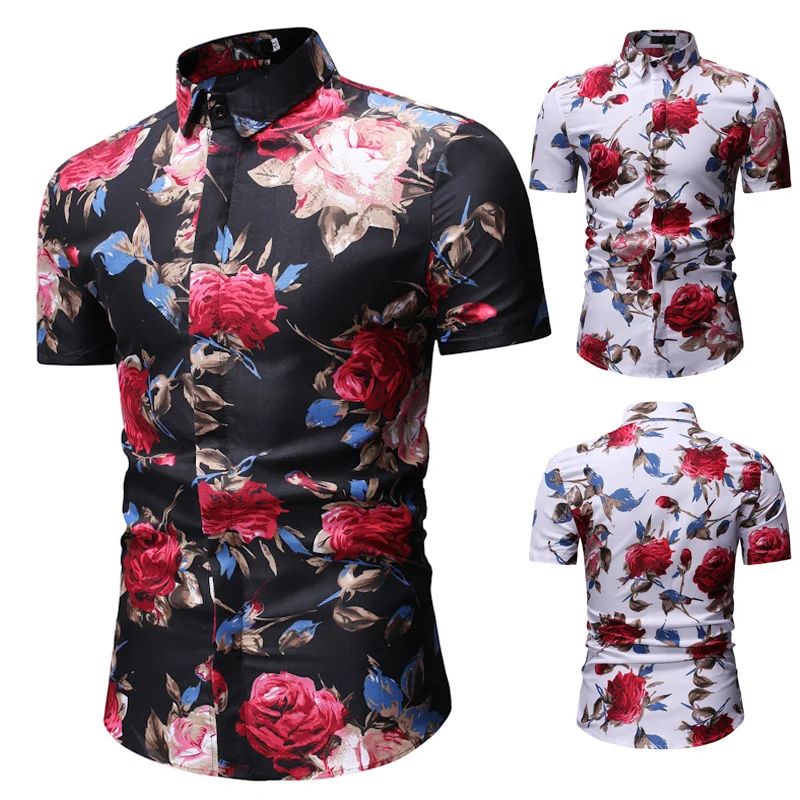 Мужская рубашка с коротким рукавом Slim Fit повседневные летние модные топы с цветочным принтом Футболки IK88