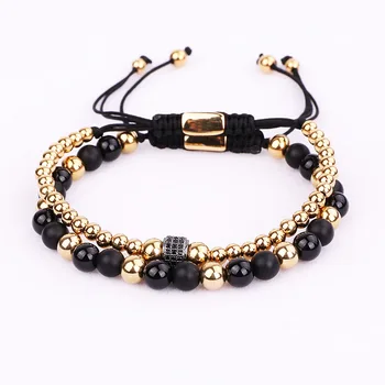 High Quality Men Jewelry Wrap Bracelet Stainless Steel Beads Natural Stone Woven Bracelet Men