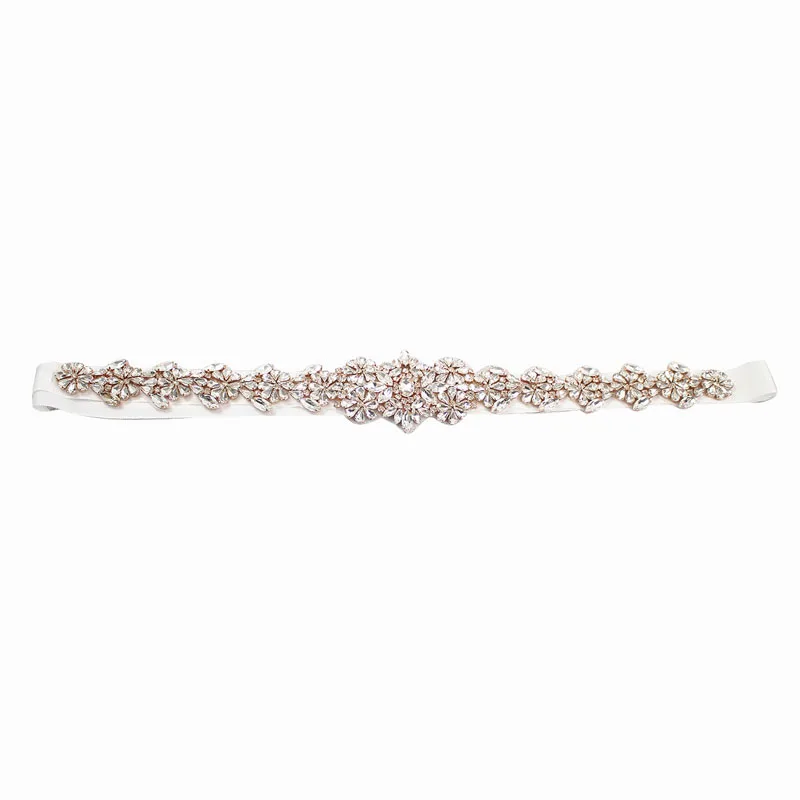 SLBRIDAL розовое золото Кристалл Свадебный Пояс атласные Стразы вечернее платье для выпускного вечера пояс Свадебная лента пояс женские свадебные аксессуары