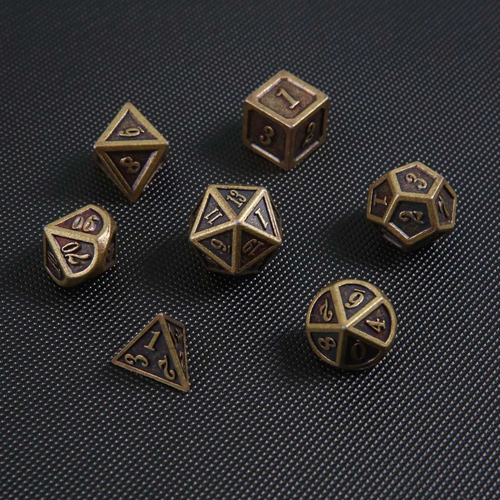 7PcsSet Metal Multifaceted Dice D4 D6 D8 D10 D10% D12 D20 Polyhedral TRPG Games Dice DND Multi Sides Board Game Dices BC0262 (2)