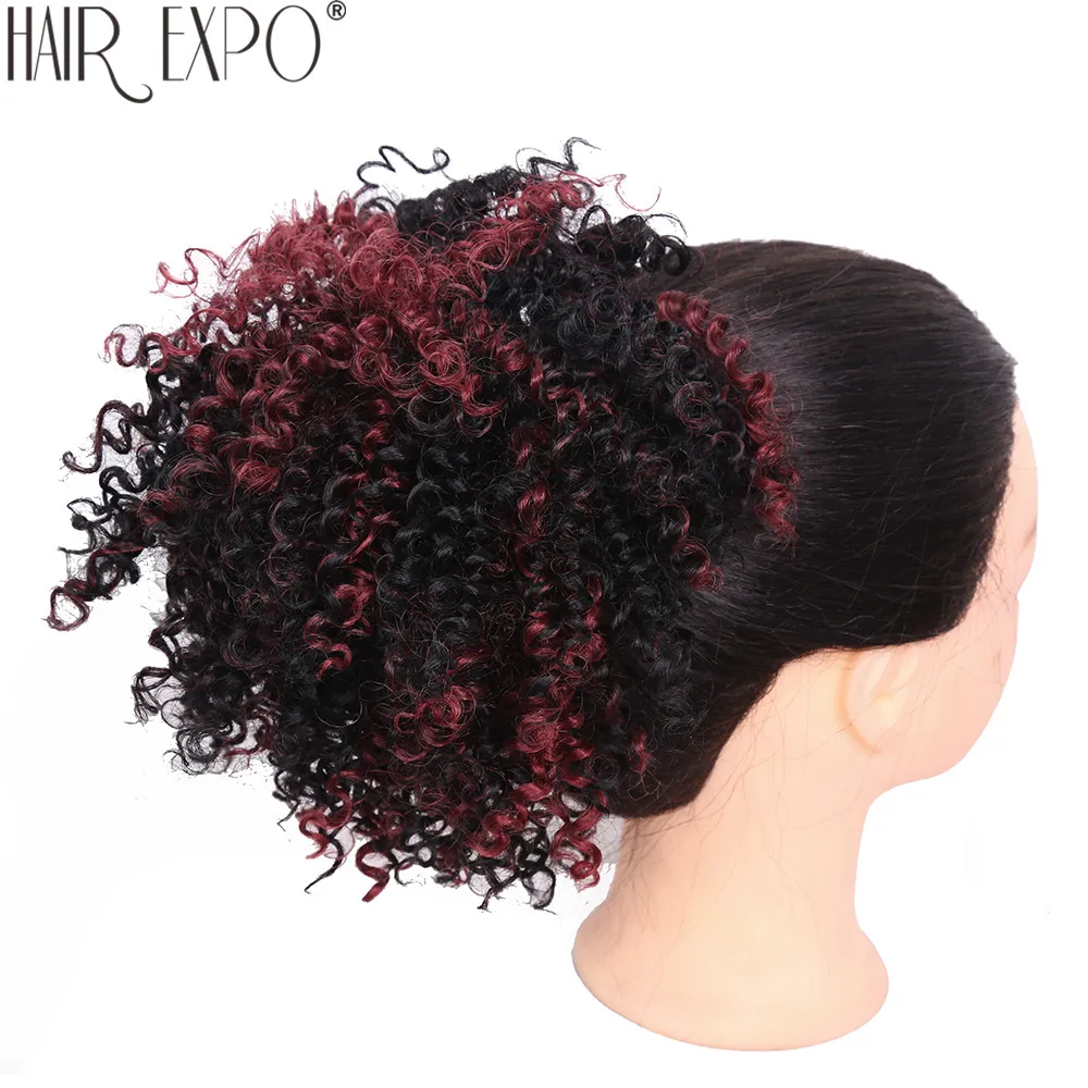  8inch Short Kinky Curly Synthetic Hair Bun Drawstring Ponytail Afro Puff Chignon Hair pieces For Wo