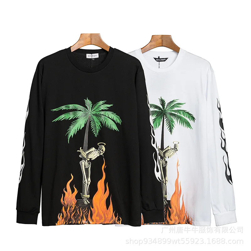 

Palm Trees Flame Printed Letter High Street Popular Brand Men And Women Teenager Casual Long Sleeve Thin Type for Spring And Aut