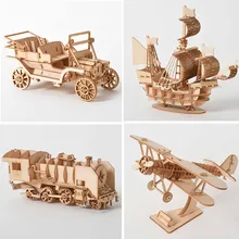 3D Wooden Puzzle Model  DIY Handmade  Mechanical toys for Children Adult Model  Kit Game Assembly Model ships train airplane