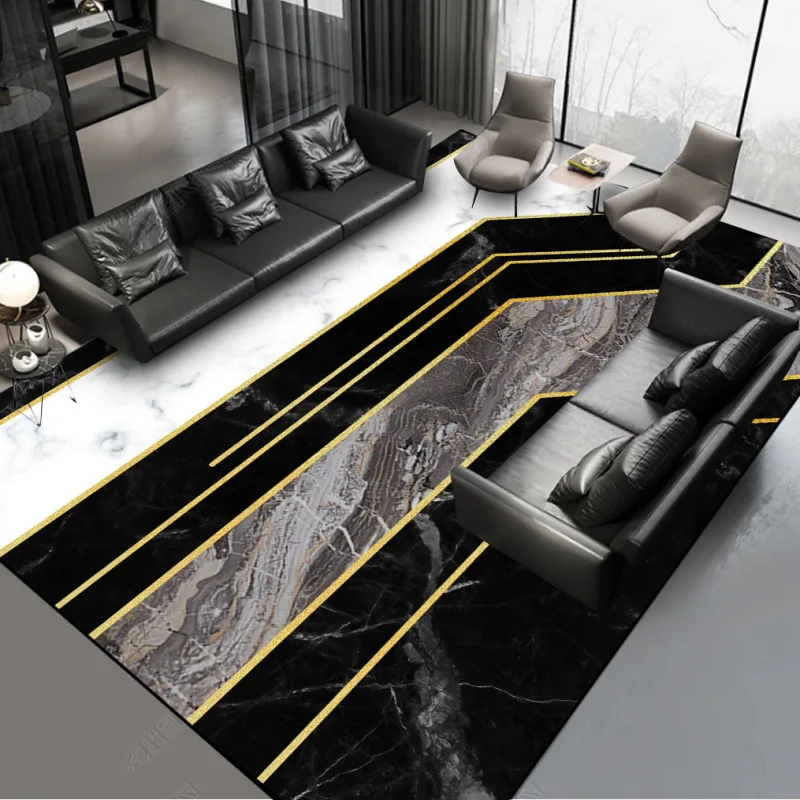 Black White Gray Gold Marble Pattern Carpet Custom Made 2.6m Width
