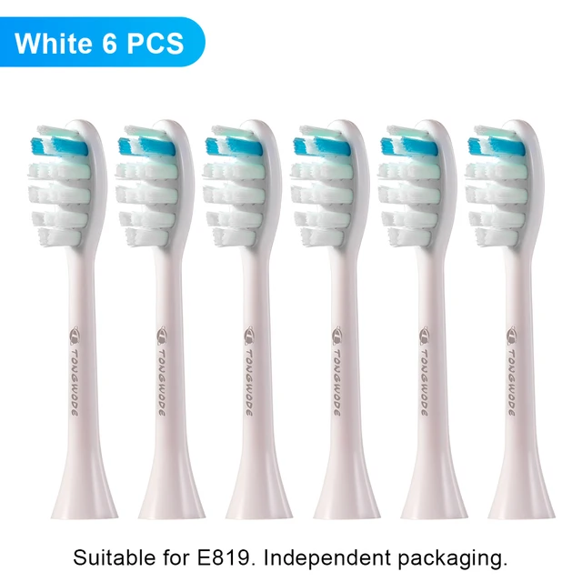 Ultrasonic Electric Toothbrush Wireless Charging for Adult IPX7 Waterproof Replacement Heads Whitening Teeth Timer Smart Brush 6PCS White E819