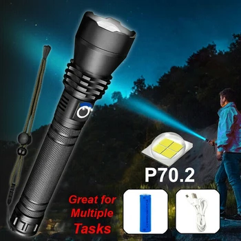

Mayitr 1pc P70 Portable USB Rechargeable Flashlight Aluminum Alloy Super Bright Zoom Searchlight For Camping Riding Flashlight