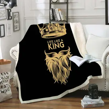 

Black and Gold Sherpa Blanket Fasion King Plush Throw Blanket Man Mustache Thin Quilt Teens Drop ship