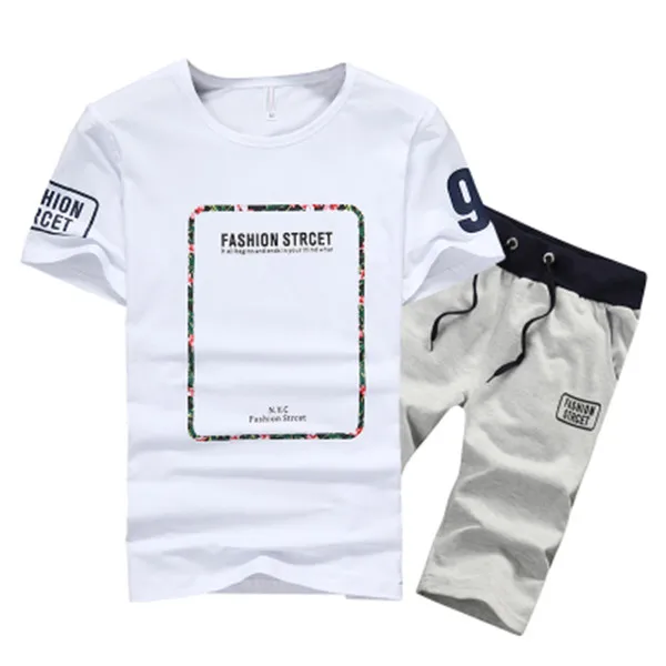 AZ-S02 white-glay Aismz мужские спортивные комплекты, мужской комплект из двух предметов, летняя верхняя одежда, мужская хлопковая Футболка с принтом+ шорты, комплекты, мужской спортивный костюм - Цвет: AZ-S02 white-glay