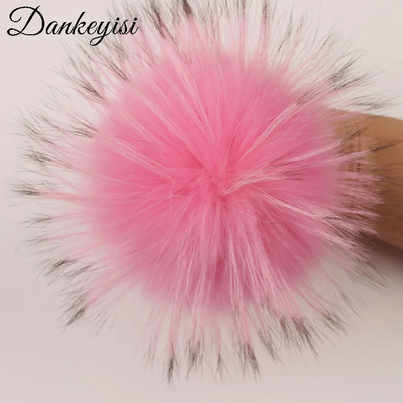 DANKEYISI 5 шт. 100% натуральные Меховые помпоны 14 15 см DIY из меха енота лисы для шапок