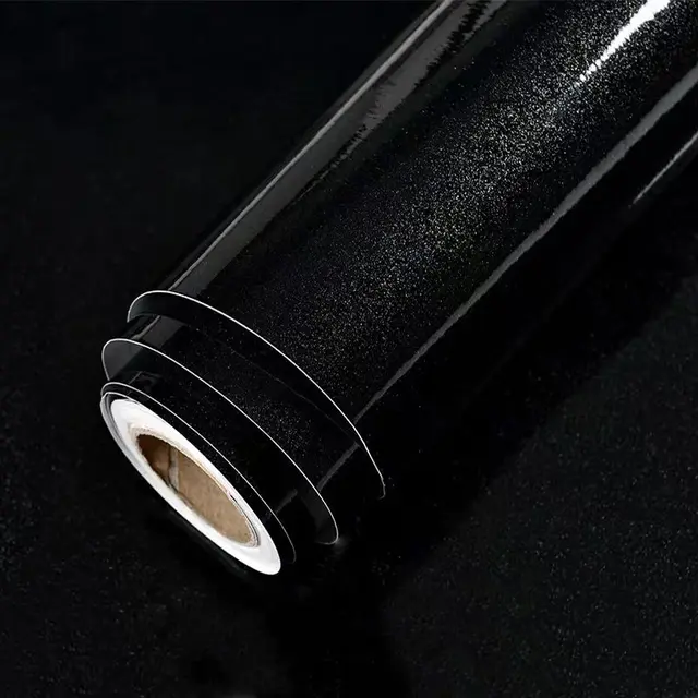 Shiny White Self-Adhesive Peel & Stick in Rolls Waterproof Wallpaper Furniture Films PVC Oil-proof Wall Stickers Kitchen Cabinet Shiny Black