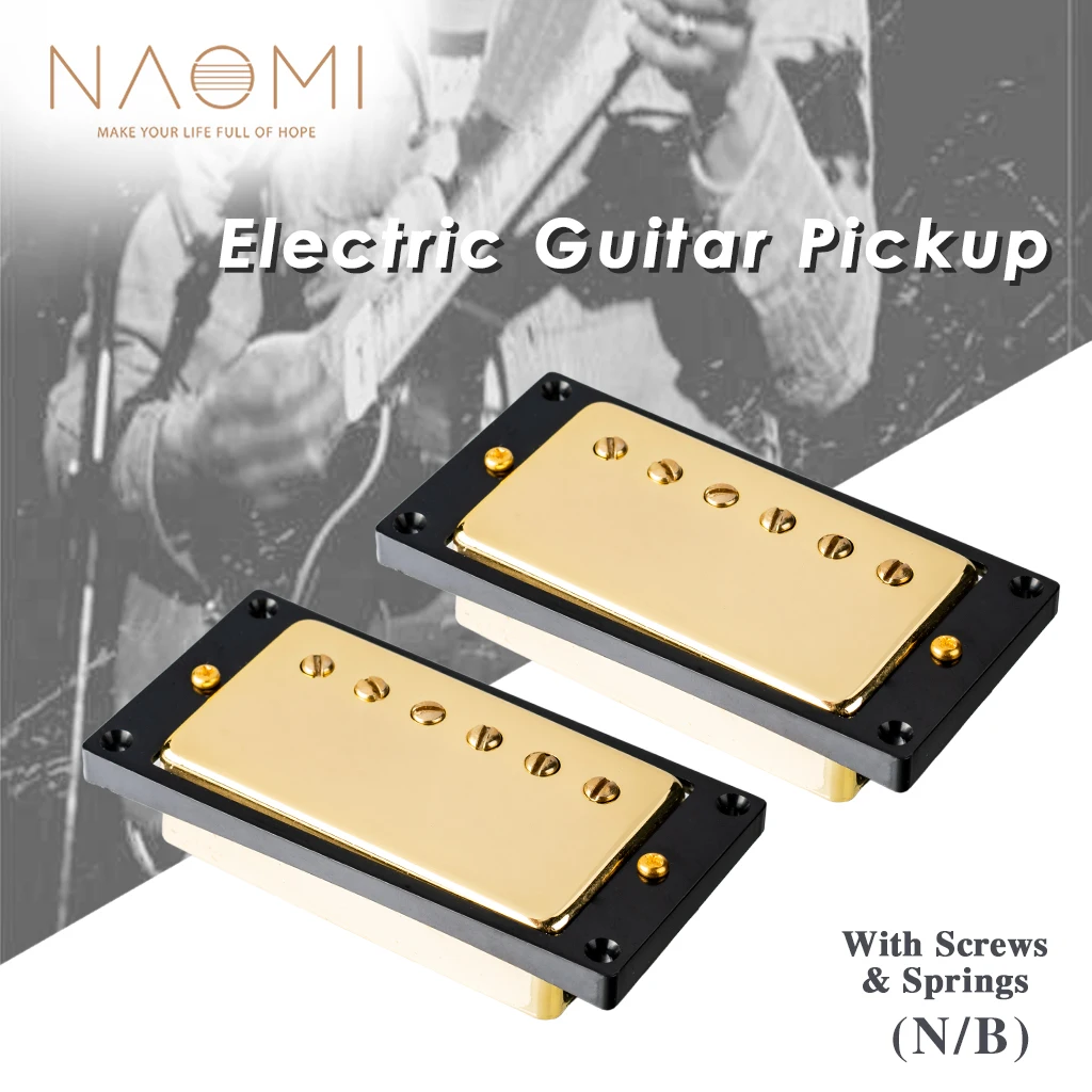 

NAOMI 2pcs Humbucker Neck&Bridge Pickup Set 50mm/52mm Ceramic Magnet For LP Style Electric Guitar w/ Black Mounting Rings Frames