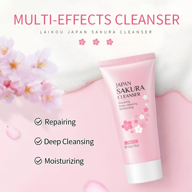 LAlKOU Japan Sakura Gentle Cleansing Facial Cleanser Shrink Pores Deep Clean Oil Control Remove Blackhead Moisturizing Skin Care 4