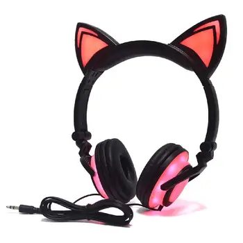 

Cute Cat Ear Headset LED Light with USB Chargeable Foldable Earphones for Ipad,Tablet,Computer,Mobile Phone