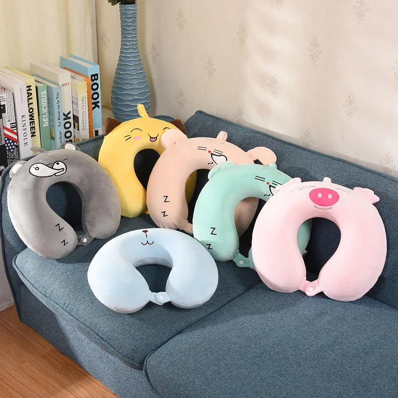

Travel Outdoor Portable Pillow Cartoon U-Shaped Cute Pillows Neckrest Travel Folding Slow Rebound Train Plane Office Pillowcase