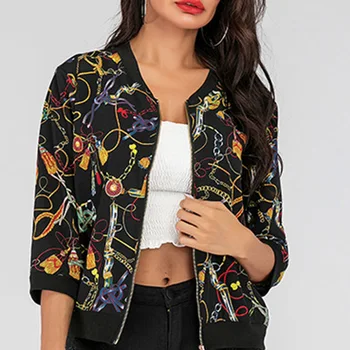 

Womens Printed Zipper Coat Summer Loose Casual Breathable Sunscreen Coat -MX8
