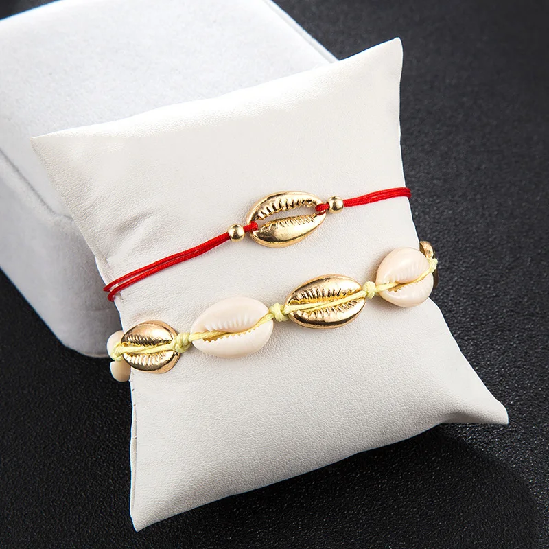 Модный браслет на лодыжке креативный ножной браслет из сплава маленькая красная веревка бусины из ракушек подвеска пляжная летняя бижутерия