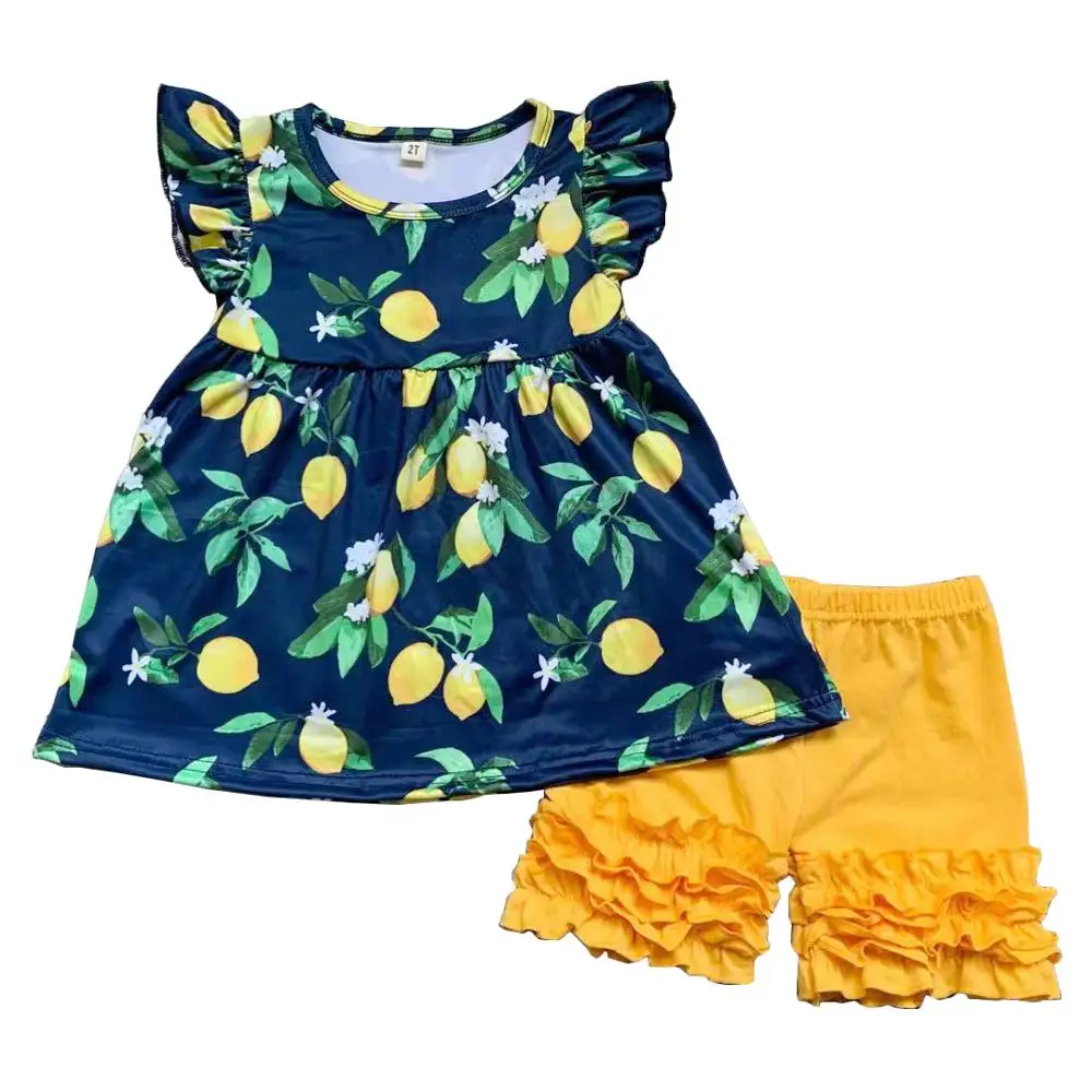 Lovely baby girls summer lemon clothing set tunic with yellow icing
