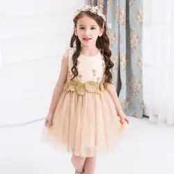 Детское платье золотым тиснением в виде листка лотоса сеткой Роскошные Винтаж платье принцессы Детское платье для девочек для вечерние и