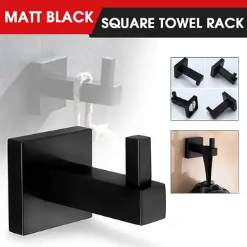 

Xueqin Matte Black Square Towel Rack Wall Mounted Holder Rail Tissue Roll Toilet Brush Holder Robe Hook Bathroom