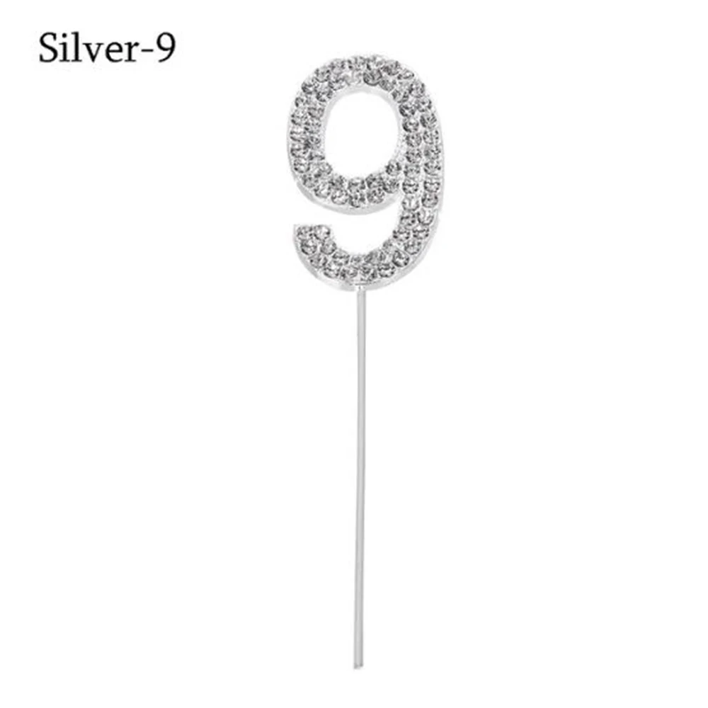 Silver 9 1 шт. номер "0-9" торт Топпер золото алмазные шипованные торт Топпер для десерта юбилей день рождения Декорации для свадьбы - Цвет: Silver 9