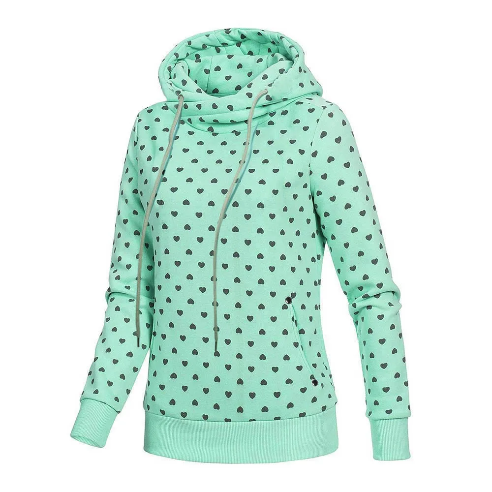 JAYCOSIN sports style fashion ladies pocket hooded sweatshirt casual heart-shaped printing sweatshirt daily birthday gift