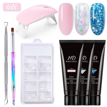 

7Pcs/Set MAD DOLL 15g Extension Gel 6W UV LED Lamp Clear Pink Glitter Quick Building For Nails Extensions Hard Gel Nail