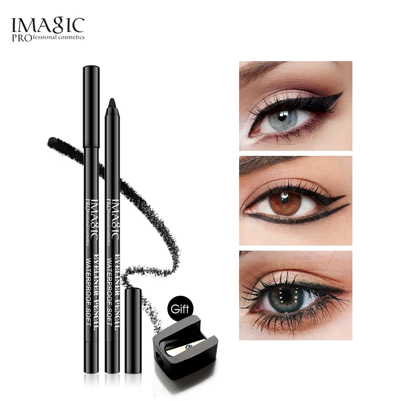 Imagic marka 1 sztuk czarny wodoodporny liner do oczu ołówek makijaż uroda narzędzie kosmetyczne + 1 sztuk temperówka
