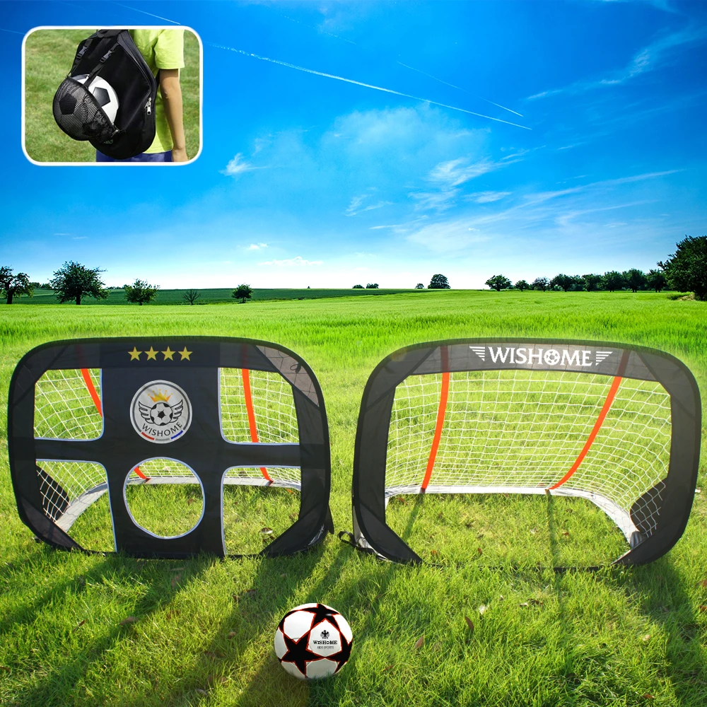WISHOME 2 Children Soccer Goal Set Foldable Football Goal for Backyard
