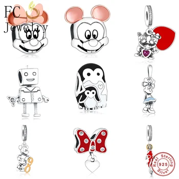 

FC Jewelry Fit Original Brand Charms Bracelet 925 Silver Robot Hand With Rose Flower Beads Making Valentine's Day Berloque