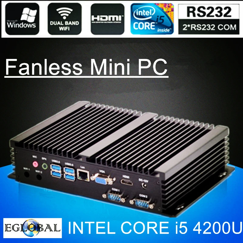 

Fanless Mini PC i7 5500U i5 4200U i3 5005U Industrial Computer 24 Hours Working 2 COM HDMI VGA Dual Display 300M Wifi 4K HD HTPC