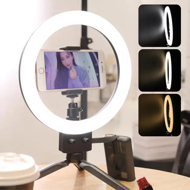 9 дюймов светодиодный Selfie кольцо света 10 Вт 3200-5600 к студийная фотография фото заполняющее кольцо света с треногой для iphone смартфон макияж - Цвет: Черный