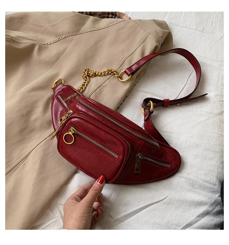 Bag New Chain Pack For Women Solid Color Oval Fashion Zipper Wild Chest Bag Messenger Bag Waist Pack