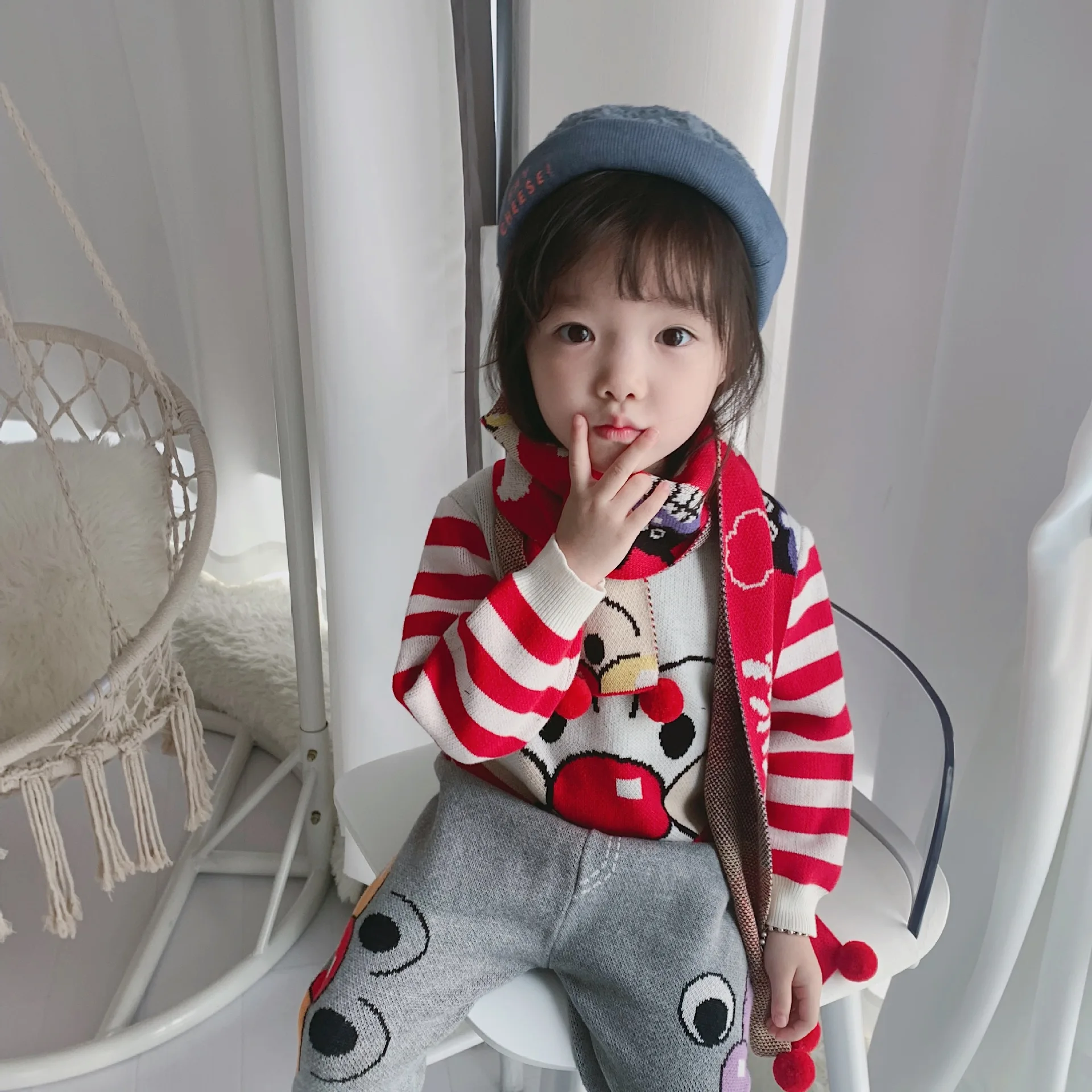 Tonytaobaby/осенне-зимняя одежда; стиль; Детский свитер; вязаная детская одежда с мультяшным рисунком; полосатые цветные рукава