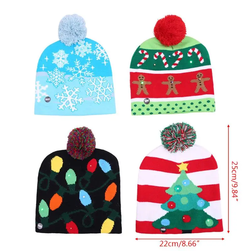 Christmas LED Knitted Beanie Hat Unisex Men and Women Winter Snow Holiday Beanie Cap Christmas Hat Xmas Gift 10 Styles
