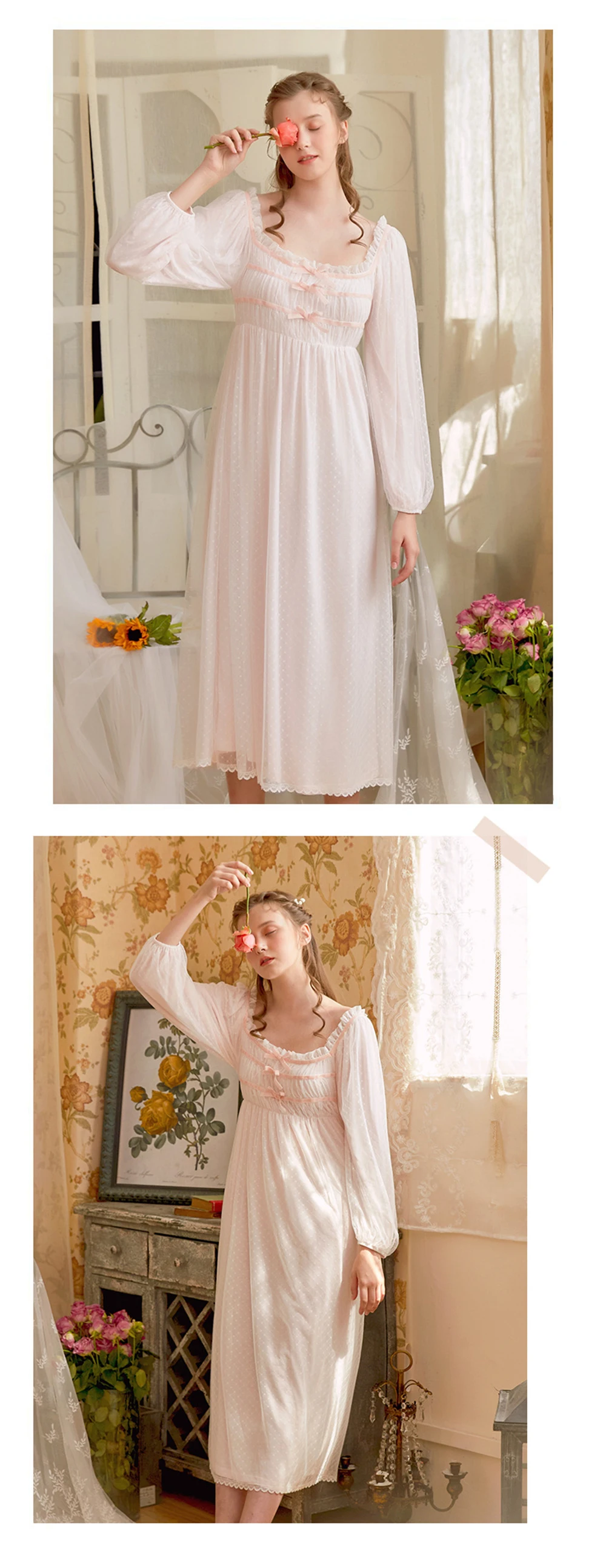 Винтажный халат, кружевная длинная ночнушка Ночная сорочка, комплект для дам, вышивка, одежда для сна, халаты принцессы, женская одежда для сна