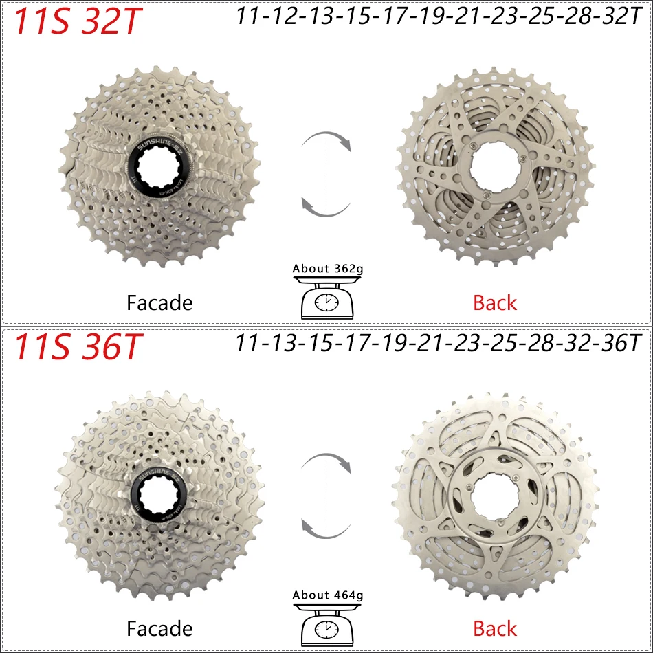 SUNSHINE Bicycle Cassette Sprocket 8/9/10/11/12Speed MTB Freewheel 32T/36T/40T/42T/46T/50T/52T HyperGlide Compatible Shimano