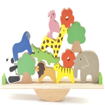 

Wooden forest animals seesaw balance beam wooden stacked high building blocks children educational toys table game balance toy