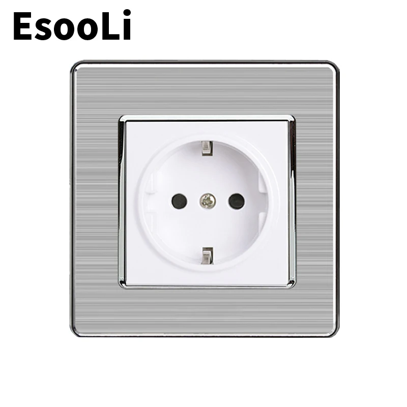 EsooLi 16A настенная розетка стандарта ЕС Роскошная из нержавеющей стали матовая