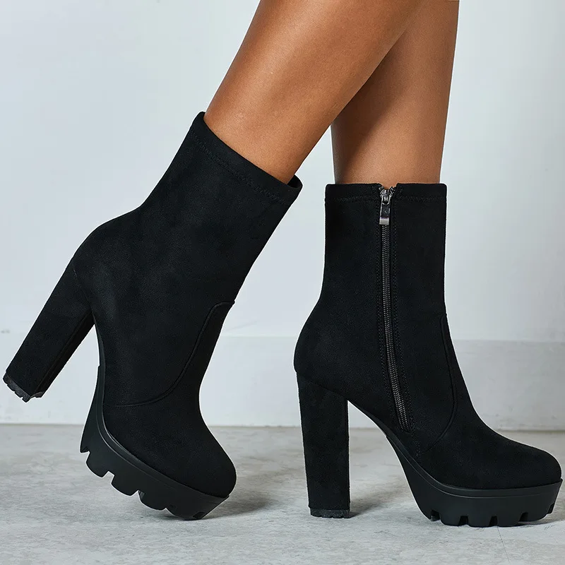 Botines de tacón alto para mujer, botas con plataforma de tacón grueso,  para trabajo, otoño e invierno, nueva moda - AliExpress Calzado