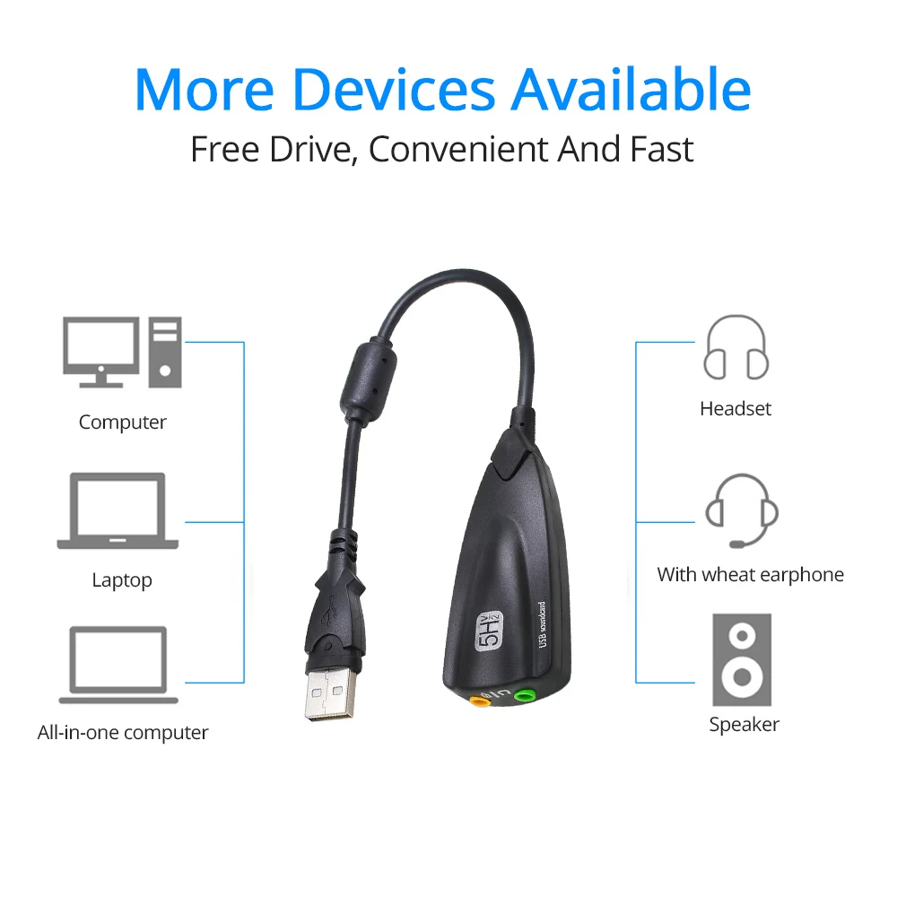 TISHRIC Антимагнитная внешняя звуковая карта USB 7 1 адаптер 5HV2 3D Аудио гарнитура