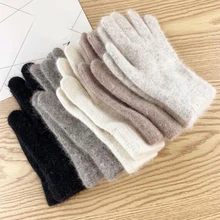 

1 Pairs Women Gloves Keep Warm Soft Imitation Cashmere Solid Plush Warm Non-slip Full Fingers Knitted Mittens Outdoor Gloves